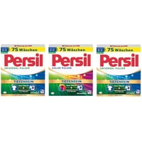 PERSIL Pulver-Set 3x 75 Waschladungen (225WL) 1x Color & 2x Universal, Color- & Vollwaschmittel-Set für reine Wäsche und hygienische Frische für die Maschine, effektiv ab 20 °C