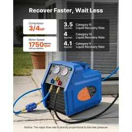 Vevor Kältemittelabsauggerät Tragbare Kältemittel Absaugstation, 220V/50Hz 1450 U/min. 3/4 PS mit Einzylinder Absauganlage für Kältemittel A1 & A2L, Rückgewinnungsgerät für KFZ- & Hausklimaanlagen