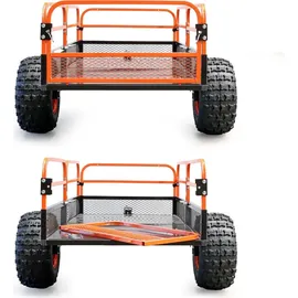 Wiltec Kippanhänger bis 680 kg für Rasentraktor, Anhänger Kipper 216 x 122 x 76,2 cm mit Gitter u. abnehmbaren Seitenwänden, Anhänger mit Kippfunktion