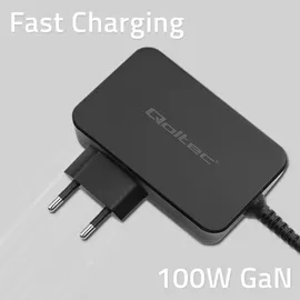 Qoltec GaN POWER PRO 1xusb-c 100w 5-20v 3-5a Laptop Smartphone Schwarz