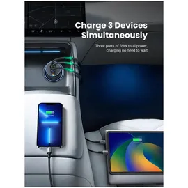 UGREEN 75W 3-Port Fast Car Charg gray