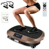 kehot Vibrationsplatte Vibrationsplatte für Homefitness mit Trainingsbändern, Fernbedienung, 200 W, 120 Intensitätsstufen, 6 Programme für tägliche Bewegung und Ganzkörpertraining zuhause braun|schwarz
