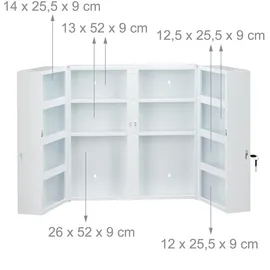 Relaxdays Medizinschrank XXL, 2-türiger Medikamentenschrank, Stahl, 11 Fächer, abschließbar, 53 x 52,5 x 19,5 cm,