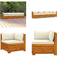 vidaXL 4 Sitzer Gartensofa mit Kissen Massivholz Akazie - Gartensofa - Gartensofas - Holzsofa - Holzsofas - Weiß