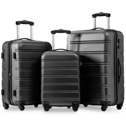 Flieks Trolleyset, 4 Rollen, (Set-3 tlg., 3 tlg), Kofferset Hartschalentrolley Handgepäck Reisekoffer Set schwarz