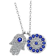 Lotus Silver Fatimas Hand Halskette 925 Silber Blau/Weiß
