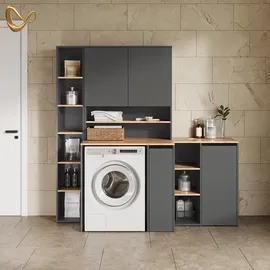 livinity® Paolina Waschmaschinenschrank 93,6 x 88,2 cm Anthrazit/Goldkraft Eiche