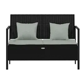 vidaXL Gartenbank 2-Sitzer mit Kissen Schwarz Poly Rattan