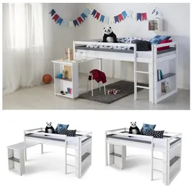 Homestyle4u Hochbett 1880 90 x 200 cm Kiefer massiv weiß