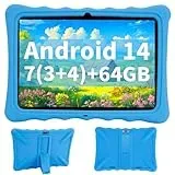 Veidoo Kinder-Tablet – 25,7 cm (10,1 Zoll) IPS-Augenpflege-Bildschirm, 7 GB (3 + 4) RAM, 64 GB ROM 512 GB erweiterbar, Dual-Kamera, WiFi 6, Octa-Core-Kindersicherungs-Tablet mit Silikon-Schutzhülle