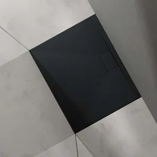 doporro Duschtasse Duschwanne 80x90x3 flach Mineralguss in Anthrazit DIN-Anschlüsse für bodengleiche Montage geeignet Geoma07