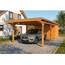 SKANHOLZ Emsland Flachdach Carport 4,02 x 8,46 m eiche hell inkl. Abstellraum