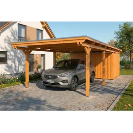 SKANHOLZ Emsland Flachdach Carport 4,02 x 8,46 m eiche hell inkl. Abstellraum