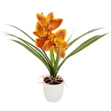 Kunstblume Orchidee, I.GE.A., Höhe 32 cm, Mit Blätter im Topf aus Keramik Künstliche Blume Cymbidium-Orchidee orange