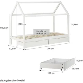Homestyle4u Hausbett 90 x 200 cm Kiefer lackiert weiß