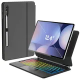 FOGARI Tastatur Hülle für Samsung Galaxy Tab S10 Plus/S9 FE Plus/S9 Plus/S8 Plus/S7 FE/S7 Plus 12.4'' - QWERTZ Deutsch Beleuchtete Trackpad Tastatur für Samsung Galaxy Tab S10+/S9 FE+ 12.4'', Schwarz