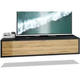 Vladon Lana Lowboard 140 x 29 x 37 cm Schwarz matt/Eiche MDF/Spanplatte