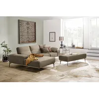 Ecksofa W.SCHILLIG "run" Sofas Gr. B/H/T: 299cm x 88cm x 178cm, Longlife Xtra-Leder Z73, Recamiere links, mit Sitztiefenverstellung, beige (stone z73) mit Holzsockel, Füße in Bronze pulverbeschichtet, Breite 299 cm