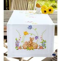 Stickläufer "Frühling mit Häschen"