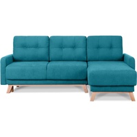 Konsimo Rechte Ecksofa mit ausziehbar Liegfläche "VISNA", Türkis, geflochtener Stoff, Scandinavian, 228x79x165 - Türkis