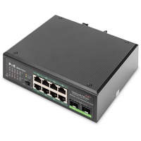 Digitus Professional Industrial Railmount Gigabit Switch, 8x RJ-45, 2x SFP, PoE+ (DN-651110)