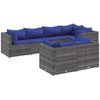 vidaXL 7-tlg Garten-Lounge-Set mit Kissen Grau Poly Rattan Modell 87