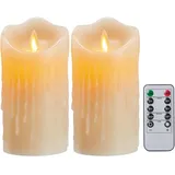 Koelaa 2 Stück LED Kerzen, Batteriebetrieben Kerzen, Flammenlose Kerzen mit Fernbedienung, LED Echtwachskerzen mit Fernbedienung und Timer, für Party Halloween Weihnachtsdekoration-7.5 * 12.5cm