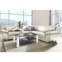 Ecksofa TRENDMANUFAKTUR "Rondo wahlweise mit Schlaffunktion, bequeme Armlehnen", weiß (altweiß), B:267cm H:85cm T:247cm, Microfaser PRIMABELLE (100% Polyester);Kunstleder SOFTLUX;Struktur (54% Polyacryl, 46% Polyester);NaturLEDER (echtes Rindsleder) in Sitz und Rücken, Korpus Kunstleder SOFTLUX, Sofas, Ecksofa, L-Form, wahlw.mit Federkern, Füße chromfarben, Unser Dauertiefpreis