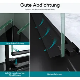 mai & mai Duschtür rechts 150 x 195 cm Nischenschiebetür Schwarz 6mm ESG-Sicherheitsglas
