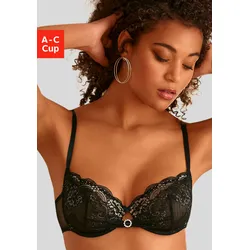 Bügel-BH LASCANA, Damen, Gr. 85, Cup A, schwarz (schwarz, gold), Spitze, Mesh, Obermaterial: 76% Polyamid, 16% Elasthan, 8% Polyester, sexy, BHs, aus extravaganter Spitze, sexy Dessous, transparente Unterwäsche