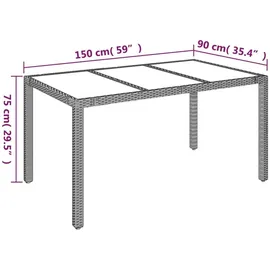 vidaXL Gartentisch mit Glasplatte 150 x 90 x 75 cm Grau