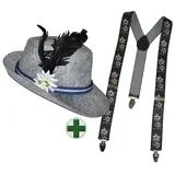 Karneval-Klamotten Kostüm Bayernhut Herren Edelweiß mit Hosenträger schwarz, Accessoires für Oktoberfest