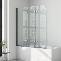 Boromal Duschwand für Badewanne 3 teilig faltbar 140x140 cm 6mm NANO Sicherheitsglas (ESG) Faltwand Badewannenaufsatz Badewannenfaltwand Duschabtrennung für Badewanne, Schwarz