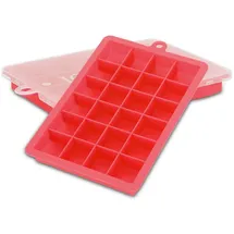 Intirilife 2x Eiswürfelformen in ROT – 2er Set à 24 Fächer Eiswürfel Silikonformen mit Deckel – Flexibler Eiswürfelbehälter Verschließbar f