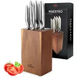 OLEIO Maestro Messerset mit Block I 5-teiliges Profi-Messerset mit integriertem Messerschärfer I Edelstahl Küchenmesser im eleganten Akazienholzblock