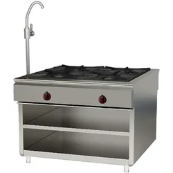 Zentralküche 4 flammen auf stütze mit 2 regalen, gasbetrieben - 1040x1050x900 mm - 22,5 Kw - 40101010 Eurast