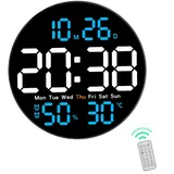 Oniissy Digitale Wanduhr, 25,4 cm, Digitaluhr, Wanduhr mit buntem Licht, Fernbedienung, große digitale Wanduhr mit Datum/Tag/Temperatur/Timer/Countdown/2 Alarme/Festival, LED Büro/Zuhause (Himmelblau)