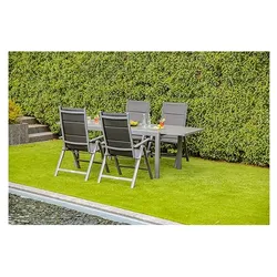 Gartenmöbel-Set, 5-teilig, Ausziehtisch, Klappsessel, Textilene, Glas-Keramik-Tischplatte, anthrazit, für 4 Personen
