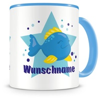 Samunshi® Kindertasse mit Namen Tasse lusitger Fisch Personalisierte Tasse mit Namen Kinder Kinderbecher mit Namen Kindergarten blau 300ml