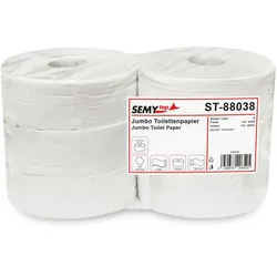 SemyTop Jumbo Toilettenpapier 6 Rollen, 2-lagig, geprägt, Recycling, rec. weiß, Ø28cm,7,5er Kern