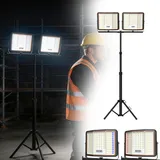 UISEBRT 2x200W LED Baustrahler Akku mit Stativ & 2M Typ-C Kabel,360° Drehbar,3 Lichtmodi,113-178cm höhenverstellbar,Kaltweiß IP66 Wasserdicht Strahler für Garage Werkstatt Baustelle