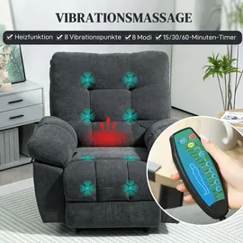 Homcom Relaxsessel Fernsehsessel mit Liegefunktion Massagesessel mit Vibration, Heizung, 8 Modi, TV Sessel mit Wandnahen Design, Fußteil,