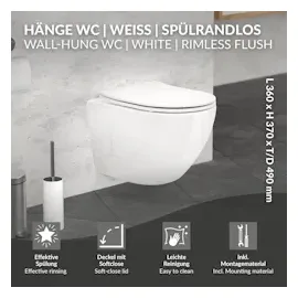 luxebath Spülrandloses Wand Hänge WC Toilette kurze Ausladung Tiefspüler Softclose