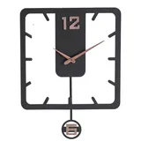 K&L Wall Art Pendelwanduhr MDF Wanduhr Holz Pendeluhr Schwarz Naturholz (lautloses Uhrwerk ohne Ticken) 52 cm x 40 cm