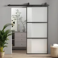 HOMCOM Glasschiebetür Komplettset mit Softclose Zimmertür 91x203 cm Wandmontage Schiebetür Schiebetürsystem mit Laufschiene Innentüren Komplett-Set für Schiebetüren Trennwände Schwarz