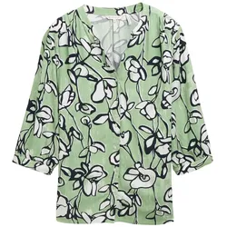 TOM TAILOR Damen Plus Size - Bluse mit Muster, grün, Geblümt, Gr. 46