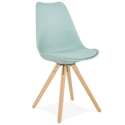 Esszimmerstuhl Skandinavisch Buchenholz | Küchenstuhl mit Polsterung | Designerstuhl Blau Kunststoff | Nordischer Stil | Kadima Design