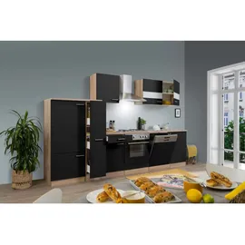 Respekta Küchenzeile ohne E-Geräte 310 cm Schwarz-Eiche Sägerau