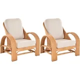 Krines Home Relaxsessel Set /2 Loungesessel Déco aus echtem Rattan Wohnzimmer Sessel 2 Sessel (2-St., 2er Set), Sitzgruppe, Rattansessel orange