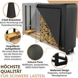 lawa living and lifestyle Kaminholzregal außen Metall mit 223x25x115 800kg verzinkt Stapelhilfe Brennholz Feuerholzregal mit Plane Brennholzunterstand - Schwarz